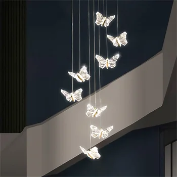Полилей OULALA в скандинавски стил с пеперуди, модерни осветителни тела, висящи лампи за дома, led за стълба на хол