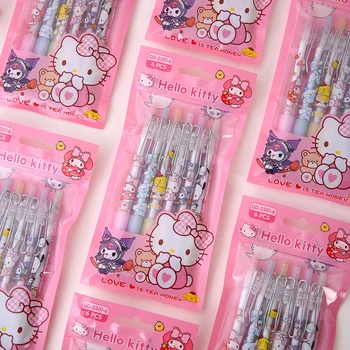 Sanrio 6-12 бр. Гел Писалка Kawaii Caneta Hello Kitty Signature Черна 0,5 мм Прес-Метална Дръжка С Клипс За детски Писма, Канцеларски материали, Ученически пособия