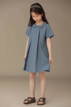Ежедневното детско рокля, памучен облекло с къси ръкави за момичета, детски празнична рокля в корейски стил, сладка рокля на принцеса