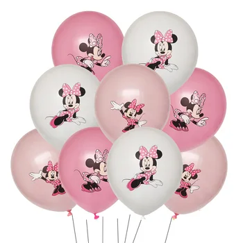 10шт Мини Маус, 12-инчови латексови балони, на бяло-розови балони, комплект украси за рожден Ден, бебе душ, Глобуси, вечерни аксесоари