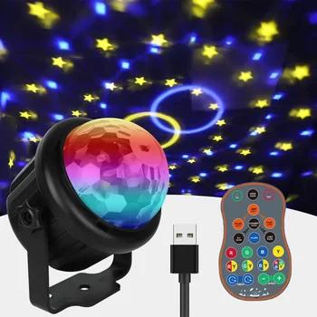 Умно дистанционно управление с въртящи се на 360 градуса RGB с лампа, star модел, активен диско топка, мини-led светлина, с лампа, Дискотека