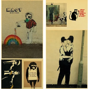 Стенопис Banksy арт плакат от крафт-хартия, декоративни стикери за стена в ретро стил, кафенета, спалня, хол, аксесоари за естетичен декор