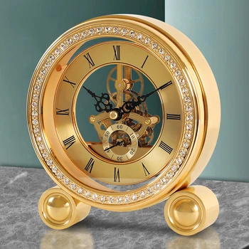 Мед реколта настолни часовници, луксозен кварцов часовник с аларма за хол, офис, ретро настолни часовници, настолни часовници, подарък за приятел