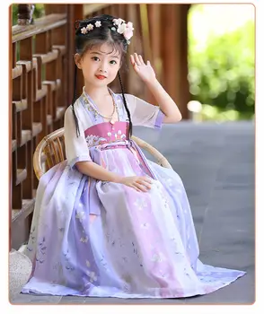 Древнекитайская традиционна бродерия за момичета, комплект рокли принцеса Ханфу, детска празнична облекло за cosplay, Рокля за народни танци, Костюми на Феите