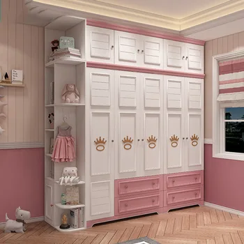 Американската модерна проста светла луксозна детска розова спалня с двухдверным трехдверным гардероб за дрехи, шкафове за спални