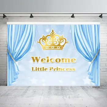 Синята завеса Златна Корона Потребителски среди за парти по случай рожден Ден, бебе душ, декори за снимки на новородени момичета, подпори за фото студио