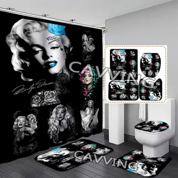 Завеси за душ Marilyn Monroe 3D, водоустойчив завеса за баня, Противоскользящий подложка за баня, набор от тоалетни постелки за под, Килим за дома J02