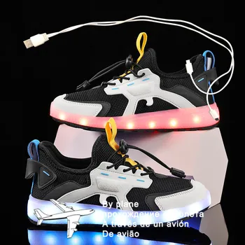 Размер 25-37, USB зарядно устройство, светещите маратонки, детски ежедневни обувки с led осветление, led чехли за момчета, светещи маратонки за момичета, сватбени обувки