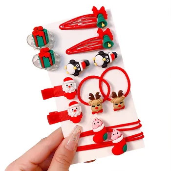 Коледни детски червени гумени ленти за коса с оленьими рога на Снежен човек, шнола за коса, аксесоари за коса, шнола за момичета, набор от каучук Дядо Коледа