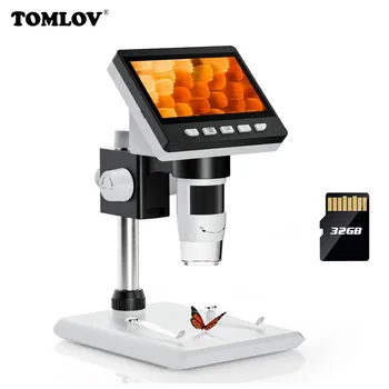 TOMLOV Цифров USB Микроскоп, Камера 1000X Запояване на Електронни Микроскопи 8 led Лампи PC View 4,3 