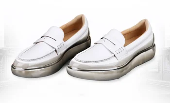 Бяла ежедневни обувки, мъжки лятна кожена бели обувки, мъжки обувки на платформа с педали, мъжки обувки на въздушна възглавница