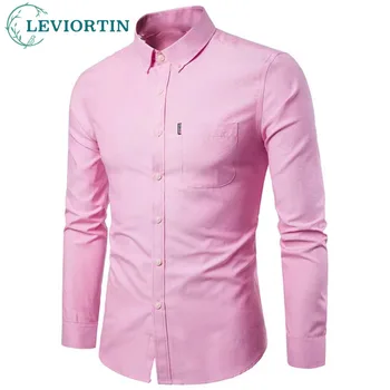 НОВИ модерни розови ризи Оксфорд, мъжки маркови ризи с дълъг ръкав, оборудвана приятелка, однотонная мъжки ежедневни риза, Класически Върховете 5XL