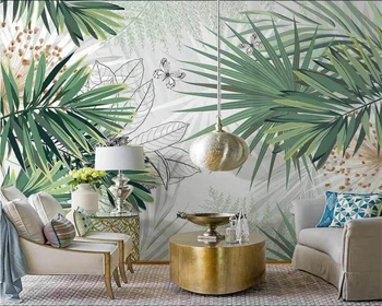 beibehang Индивидуални 3D тапети Nordic ръчно рисувани тропически растения свеж тропически гори палмова лист вътрешен фон тапети