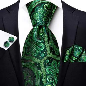Бизнес зелено-Черен копринен сватбен вратовръзка с цветен модел за мъже, ръчно родословни обици, мъжка вратовръзка, модерен дизайнерски празничен дропшиппинг, Hi-Тай
