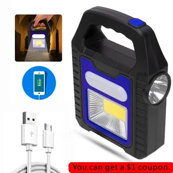 Преносим Слънчев фенер COB, led работна лампа, водоустойчив авариен прожектор, USB акумулаторна ръчна лампа за къмпинг на открито, светкавица