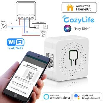 За HomeKit WiFi Smart Switch Модул 16A 2-Полосное Управление на Мини Превключвател Таймер битова Техника Работи с Siri Алекса Google Cozylife