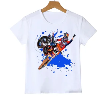 Интересна тийнейджърката тениска с принтом супер мотокрос, нови летни детски тениски, дрехи за момчетата, бели ризи, блузи