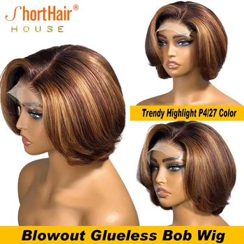Изберете 4/27 цветни перуки от човешка коса за черни жени, бразилски невидими перуки, изработени от човешка коса на дантели, перуки с pixie-кроем, бесклеевые