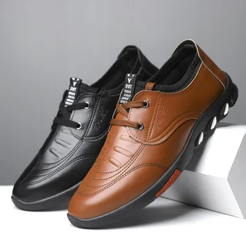 Нова ежедневни бизнес кожени обувки за мъже, однотонная мъжки обувки за почивка, шиене, спорт, мъжки обувки, модни устойчива на плъзгане спортни мъжки обувки Zapatos