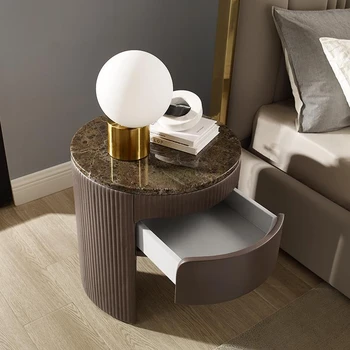 Съвременен луксозен стил, малка странична масичка от микрофибър, уникален дизайн за дома, кръгли нощни шкафчета от скандинавския мрамор, нощно мебели