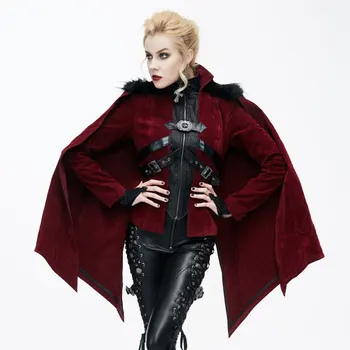 Дяволски модерен есенно-зимно палто, женски наметало в стил прилеп в готически стил за Хелоуин с кожа шал, яке в стил steampunk