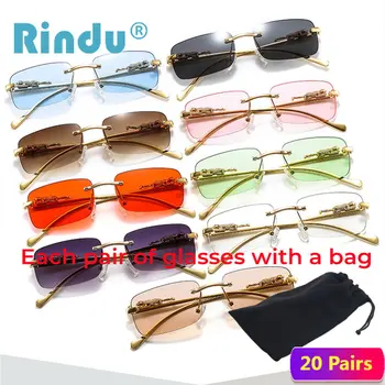 Rindu на едро, 20 чифта модерни нюанси, дамски слънчеви очила без рамки, мъжки квадратни очила в ретро стил, всяка с чанта, улични R10700