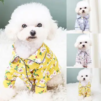 Дишаща пролетно-лятна пижама с флорални принтом за двукраки кучета и кученца от плат за домашни любимци