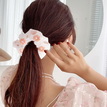 Романтични Сладък Женски тюлевые дъвка за коса от органза, цветя и с бродерии, мрежести еластични ленти за коса впечатлява със своя бохемски стил, шапки, Аксесоари за коса