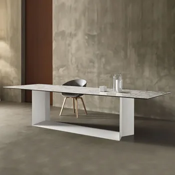 Италиански минималистичен маса за хранене, изработени от шисти правоъгълен дизайн модерен минималистичен битова маса с поставка за устата маса за хранене