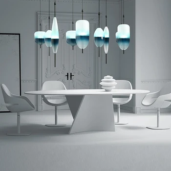 Скандинавски модерен каплевидный окачен лампа от синьо стъкло LED в стил ар-деко, обикновен бял окачен лампа за всекидневната, кухнята на ресторанта