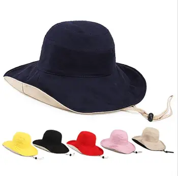 Дамски летни двустранен шапка рибар, нова однотонная солнцезащитная шапка с голяма периферия, сгъваема солнцезащитная шапка