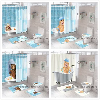 Завеса за душ с принтом хубава котка, забавни котки за къпане, подложка за баня, водоустойчив красиви пердета за баня, творческа личност