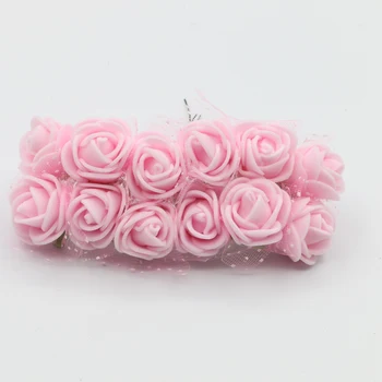 Светло розово 12 бр. 2 см Изкуствена мини роза от стиропор с мрежесто букет Многоцветное сватбена украса за дома, рожден Ден, венец от изкуствени цветя
