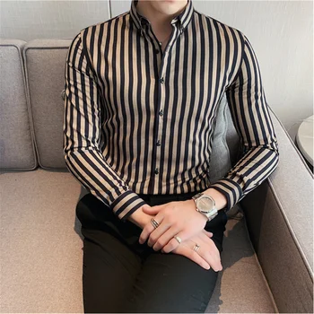Луксозна модерна нова мъжка класическа риза райе с дълъг ръкав, бизнес приталенная ежедневни облекла за социален живот, брандираната риза, мъжка риза 4XL-M