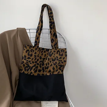Дамски леопардовая чанта през рамо с артистичен дизайн, нова холщовая чанта, дамски чанти и портмонета, лоскутная чанта за пазаруване, чанта-тоут за момичета Bolso
