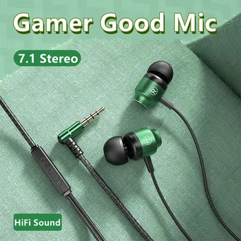 Магнитни слушалки с кабел за геймъри, слот Зелени метални слушалки HiFi Бас Стерео 3,5 мм, слушалки Type C за телефон, Компютърни слушалки с микрофон