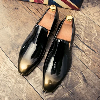 Вечерни обувки за мъже, обувки за сватба Coiffeur, мъжки елегантни маркови италиански модел обувки от лачена кожа, мъжки официални Sepatu Slip On Pria