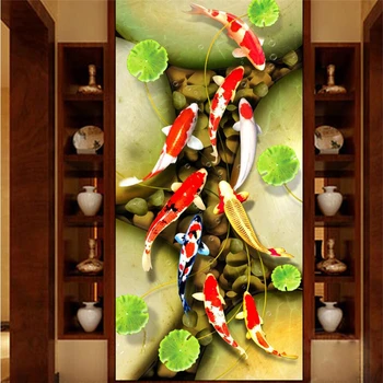 beibehang Красива картина с девет риби телевизор, разтегателен загадъчна фон стена на поръчка голяма фреска зелени тапети papel de parede