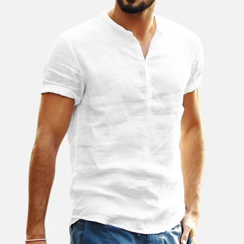 2023 Нова мъжки памучен бельо риза с висока яка и къс ръкав, мъжки дизайнерски дрехи, популярни върхове за мъже