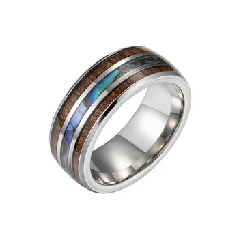 Творческа пръстен от титанов стомана с двойна дървена покритие във формата на миди, за жени, модерен пръстен на пръста от неръждаема стомана, дамски украси за партита