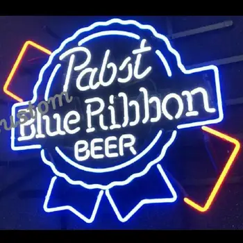 Стъклена неонова светлинна табела бира на бара Pabst Blue Ribbon