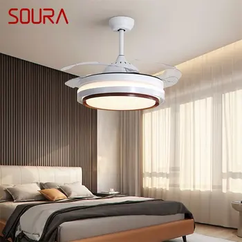 Модерен вентилатор на тавана SOURA с осветление, невидим нож вентилатор с дистанционно управление, 3 Цвята led за домашна трапезария, спалня, ресторанта