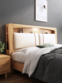 Легло от масивна дървесина, скандинавски двойно легло 1,8 м, модерна проста основна спалня, 1,5 бар, кутия за високо налягане, скрин, легло с чекмедже за съхранение