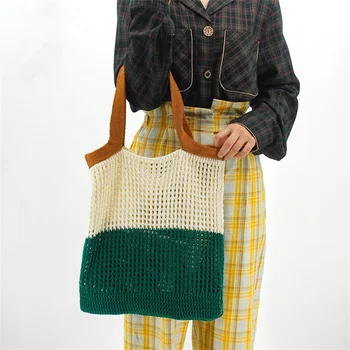 Дизайнерски възли чанти, дамски чанти голям капацитет, дамска чанта, лятна плажна чанта, големи портфейли, всеки ден кухи тъкани торби през рамо