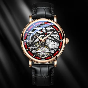 Модни Механични ръчни часовници, мъжки луксозни маркови автоматично ежедневни часовници, мъжки спортни кожени водоустойчив часовник 2023 Renoj Hombre