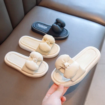 Детски чехли, прости обикновена модерни чехли за момичета с голям папийонка, 2023, универсална детска мода ежедневни обувки с отворени пръсти