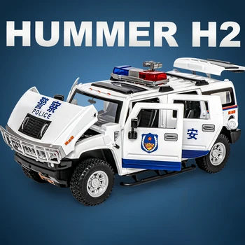 1:24 Hummer H2 Полицай Suv От Сплав, Модел на Автомобила, Играчка, Леене под Налягане, Звукови и Светлинни Кола Играчки За Детски Автомобил