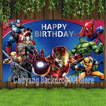 Фон с супергероями, cartoony фон за парти по случай рождения ден на момчето, Фон за снимки, банер за една страна, плакат за торта декор на масата