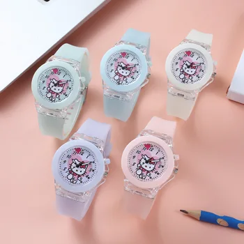Hello Kitty Sanrio Светещи часовници Детски аниме фигурки, играчки Куломи Силиконови електронни часовници с хубав каишка за момчета и момичета, Подаръци за рожден Ден