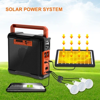 Комплект за слънчева енергийна система, панел на генератора, зарядно устройство, домашна система, 3 led лампи, ниско-енергийна светлина, слънчева светлина с FM радио